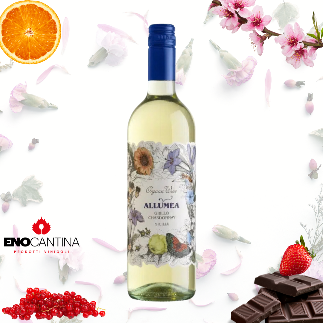 Bottiglia Allumea Grillo & Chardonnay Sicilia IGP vino bianco aromatico fresco e sapido siciliano